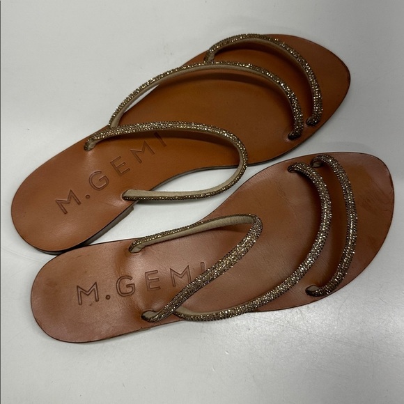 M Gemi The Fosca Crystal Sandals Slip On Flat Shoes Jeweled Gold Tan Size 36.5 - Picture 7 of 10